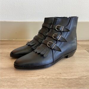 Modern Vice Black Leather Ankle Boots with Buckles